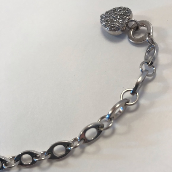 Diamond Simulated Platinum over Sterling Silver Heart Toggle Bracelet - Picture 5 of 5
